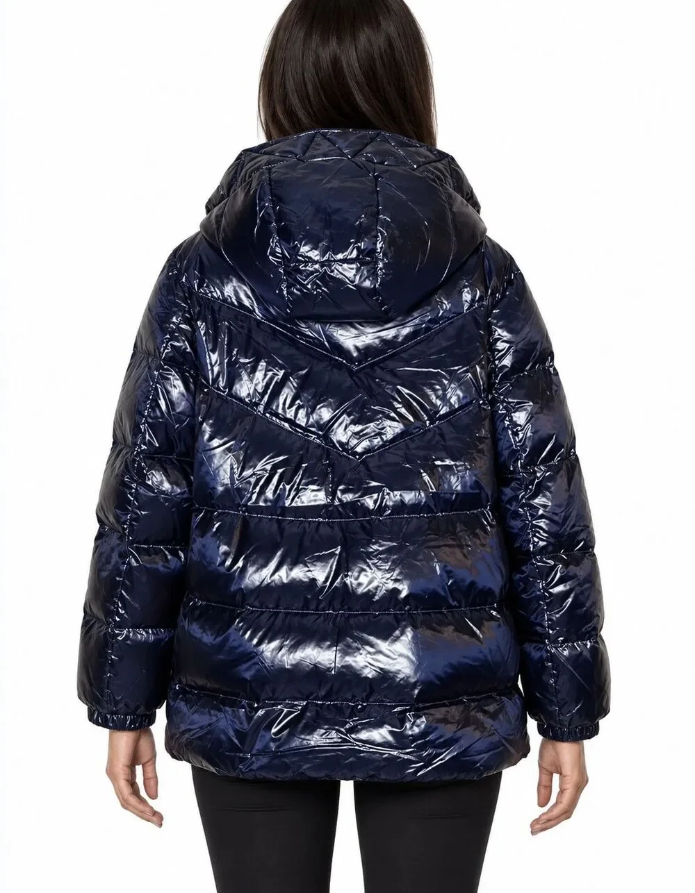 Kate Spade New York Hooded Down Puffer Jacket Shiny Navy Blue Women’s XL New
